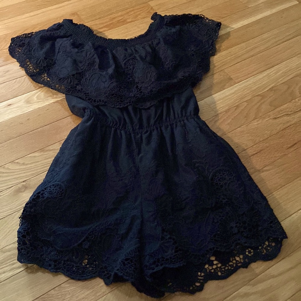 Black lace short jumper (one piece), off the shoulders (or on if you prefer)